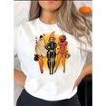 thumbnail image 1 of 1pc Halloween-Themed Women'S Casual Crew Neck T-Shirt, Polyester Knit Fabric with Medium Stretch, All-Season Comfortable Short Sleeve Top with Creative Print Design, 1 of 6