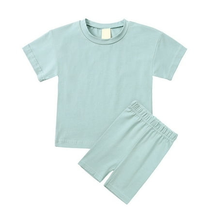 

Baywell Summer Boys and Girls Short Sleeved T-Shirt Base Shorts Set Solid Color Cotton Skin Friendly 9-24 Months 2-13Years Old