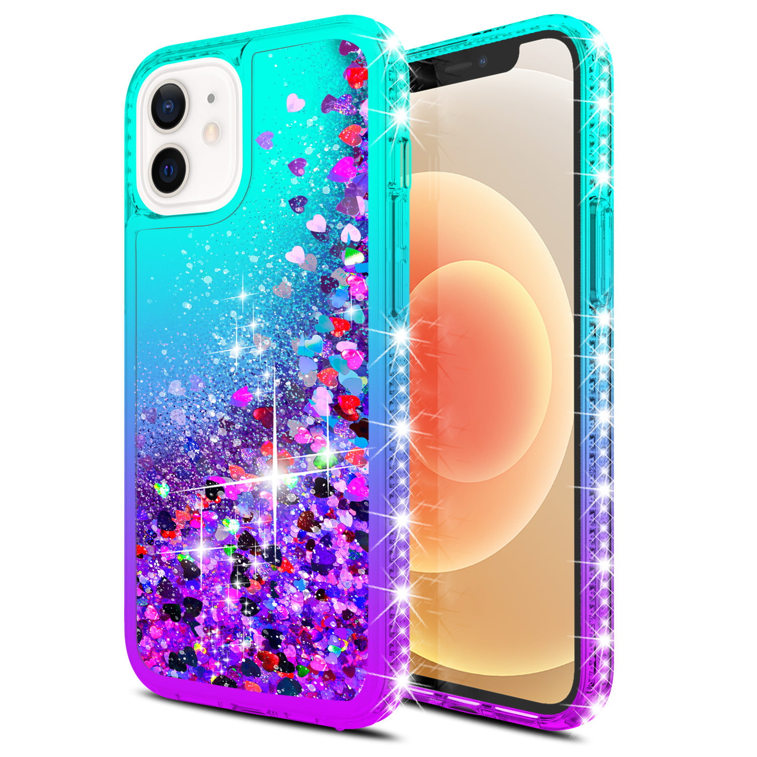 nincyee Shockproof Case for Xiaomi 12 Ultra/12S Ultra,Glitter Shine Diamond  Gradient Color Quicksand Transparent TPU Cover with Rotating Ring