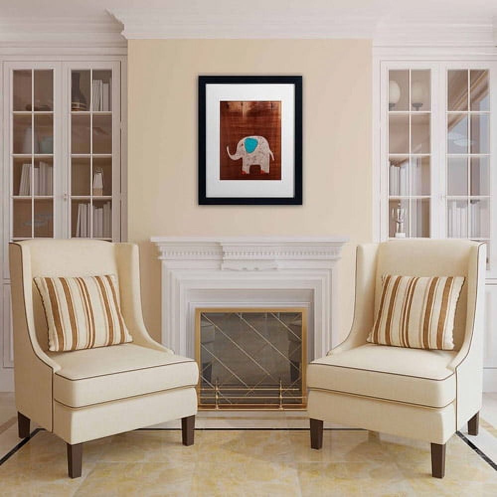 Trademark Fine Art "Elephant on Wood" Canvas Art by Nicole Dietz, White Matte/Black Frame