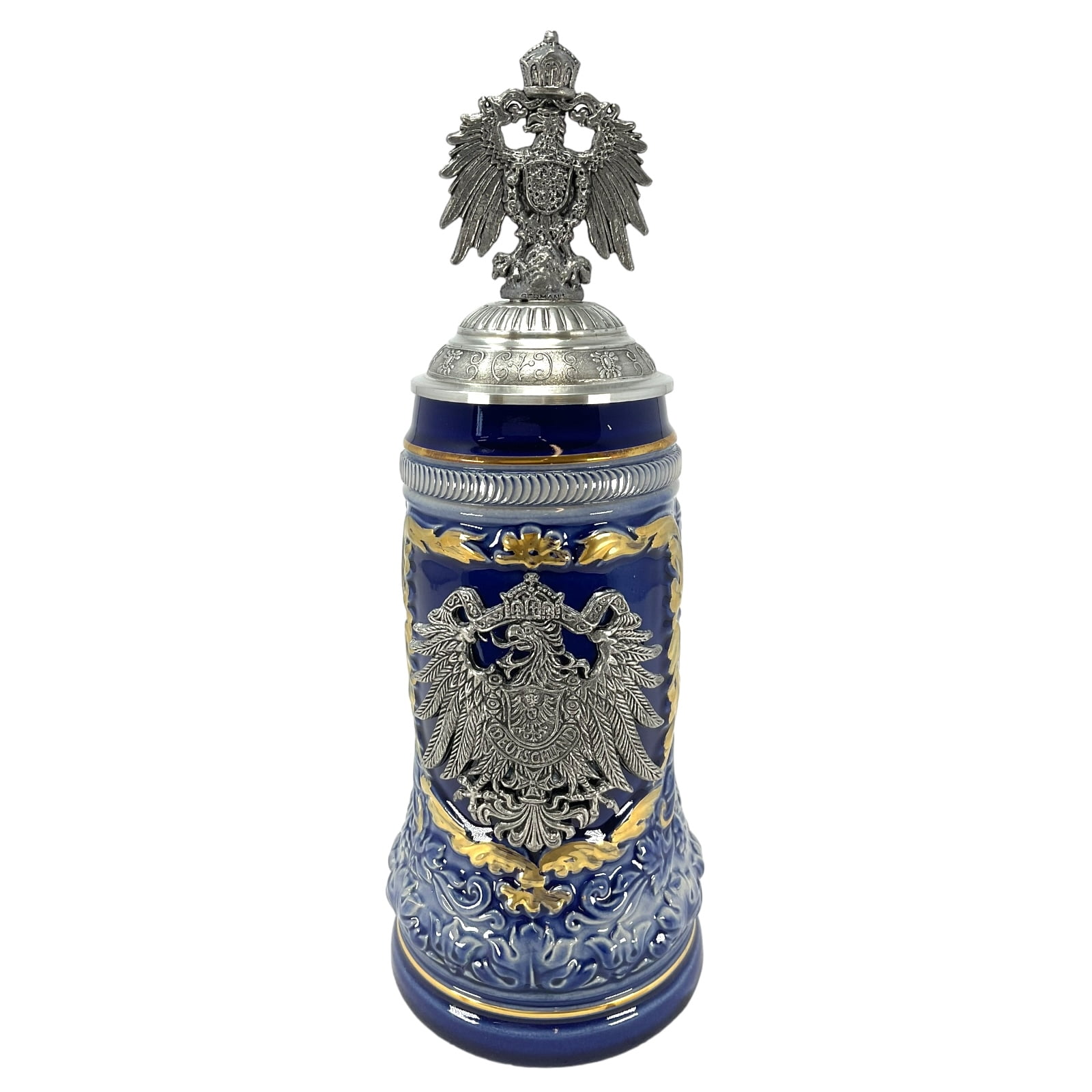 LE Blue German Beer Stein with Pewter Eagle .5L One New Mug Made