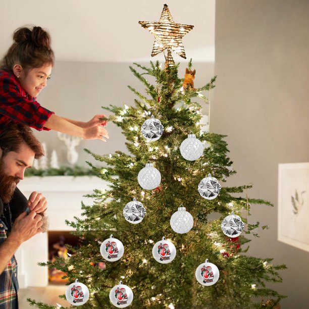 Juego de 9 adornos navideños | Bolas decorativas de 8 cm con asas para colgar | Decoraciones de plástico para el árbol de Navidad, ideales para el hogar, fiestas y regalos.
