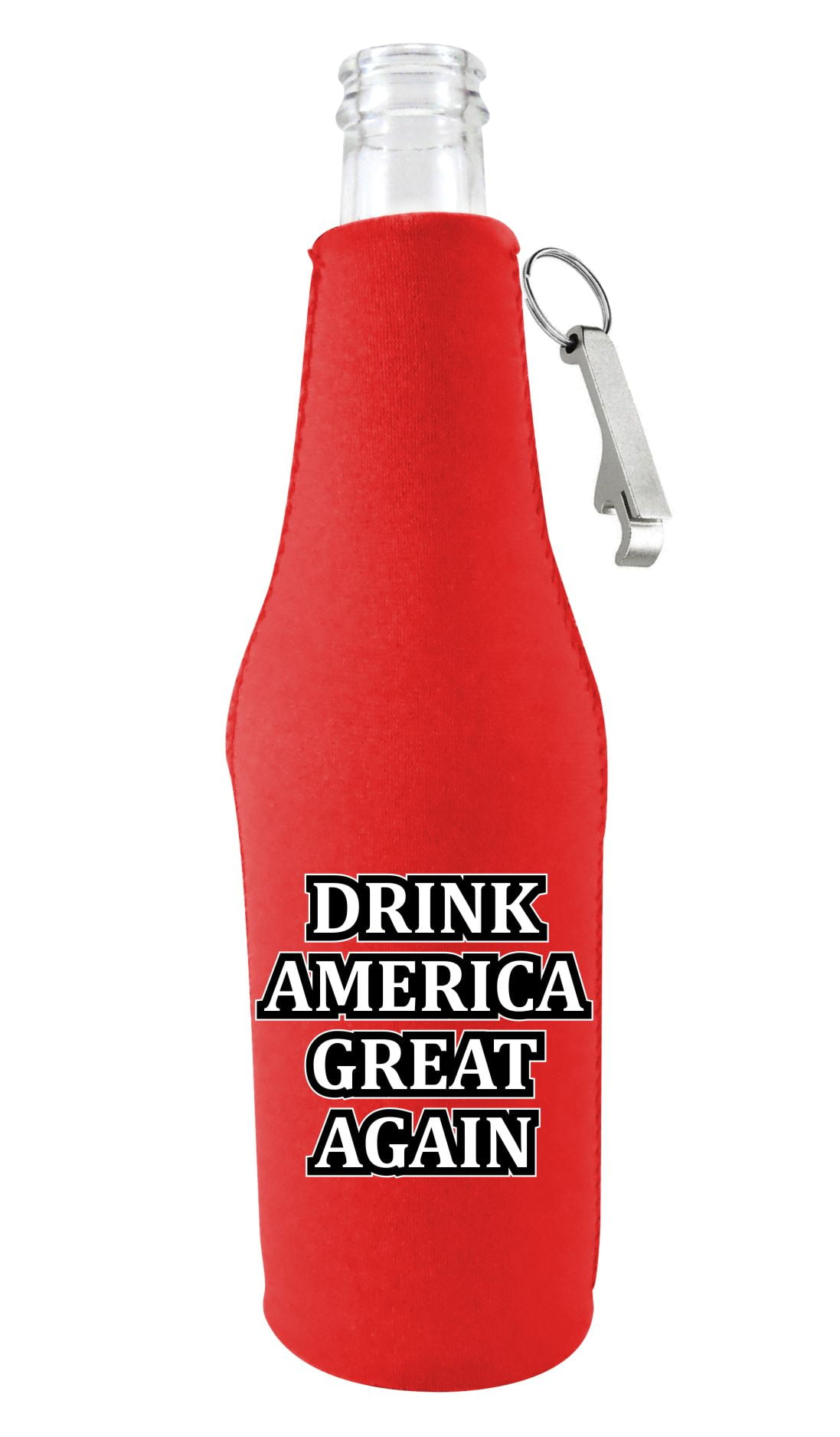 Drink America Great Again Beer Bottle Coolie (Red With Opener