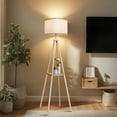 thumbnail image 6 of SparkGlowy 61in Dimmable Wood Tetrapod Floor Lamp with Shelves, Remote Control, Mid Century Standing Lamp for Bedroom, 6 of 10
