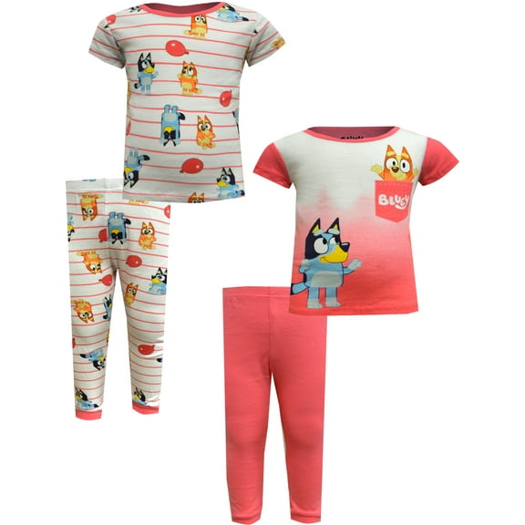 American Marketing Enterprises INC Girls Bluey and Bingo 4 Pc Cotton Coral Pajamas (6)