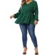 thumbnail image 2 of Blusas de mujer de tallas grandes Agnes Orinda, de manga larga, con escote en V, peplum, con volantes y cintura elástica, 4X, verde oscuro, 2 of 6