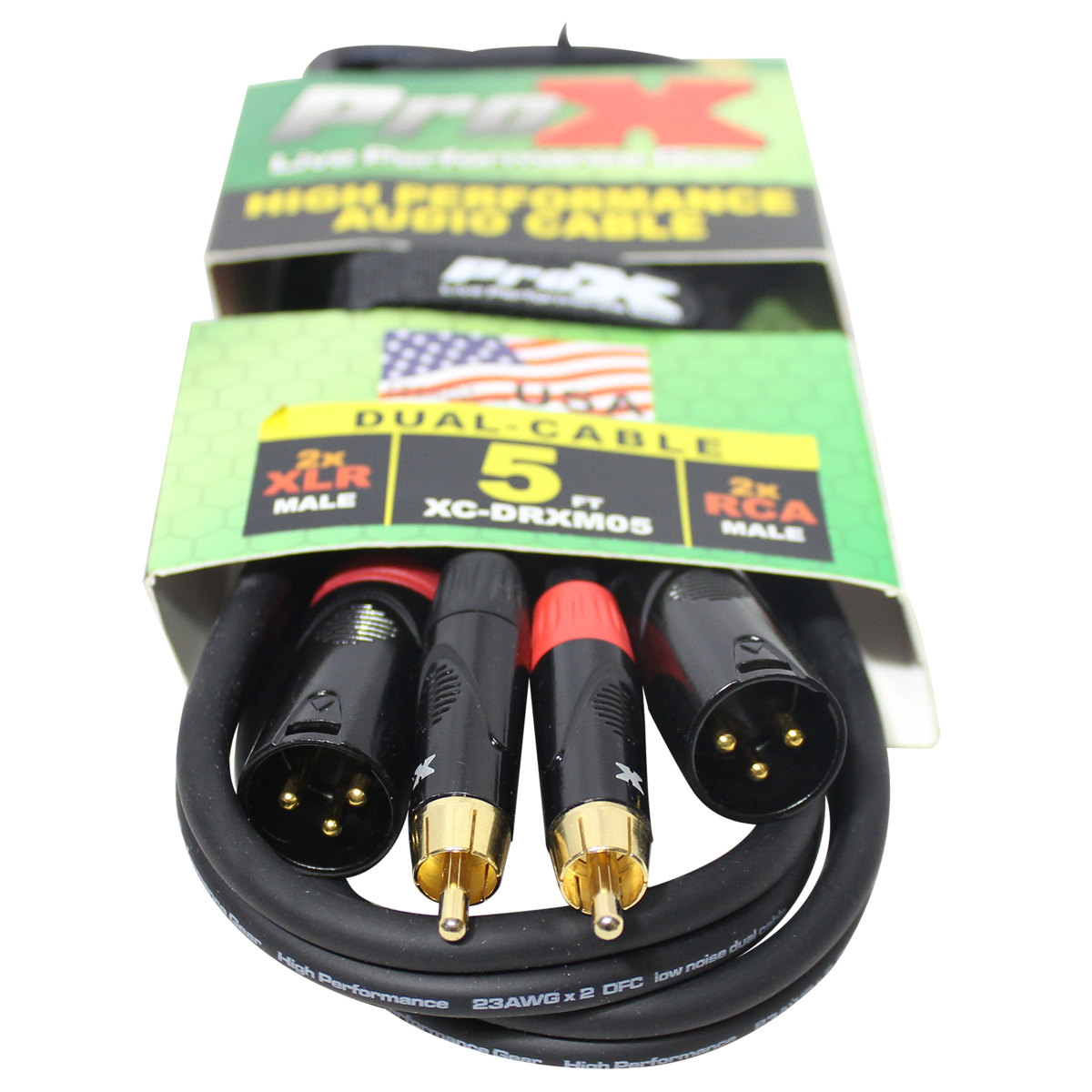 ProX XC-DRXM05 5' Dual RCA-M to Dual XLR3-M Unbalanced High Performance Audio Cable