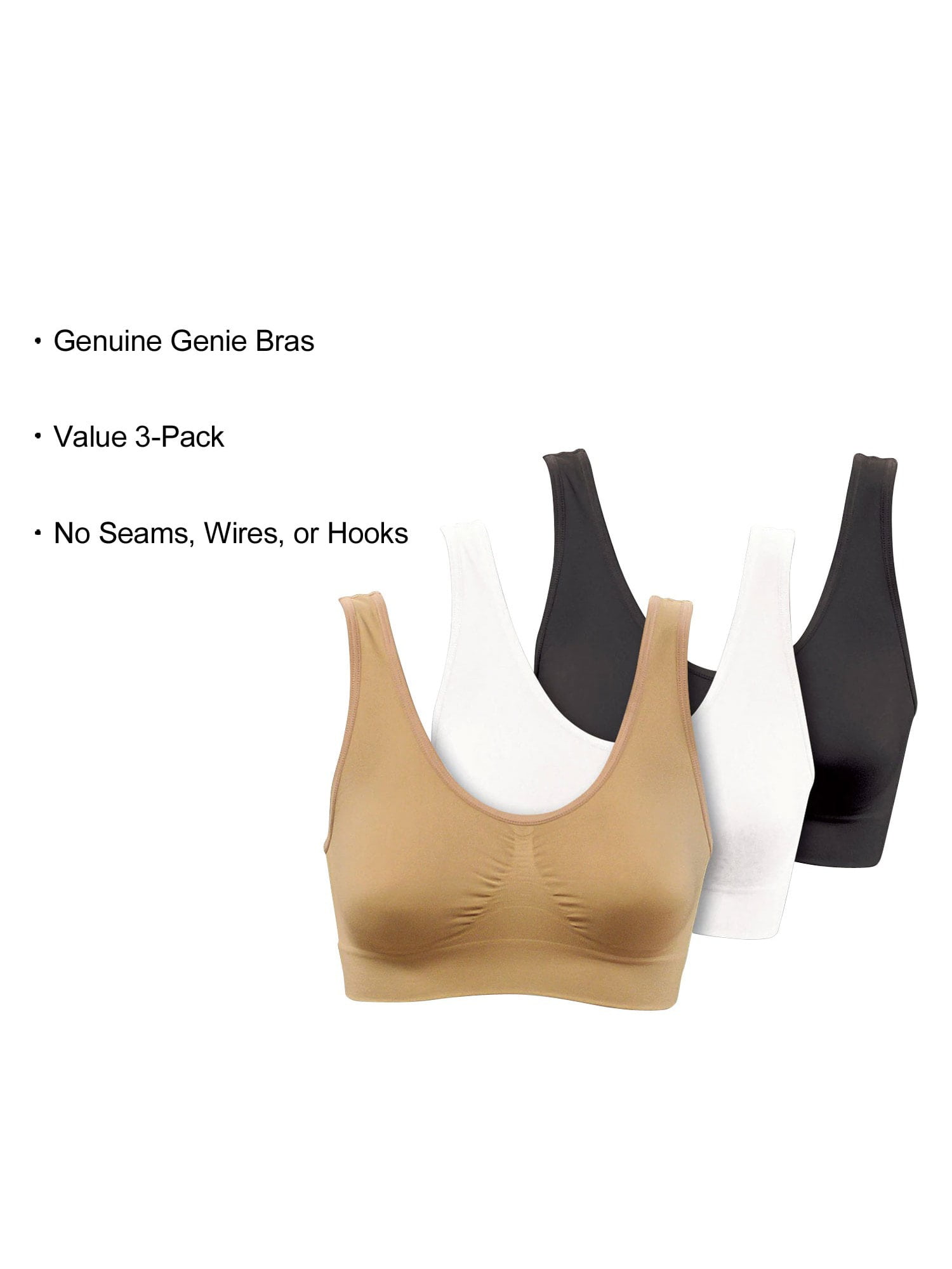 Women's Genie Bra Seamless 3-Pack - Neutral Color Comfort Sports Bras