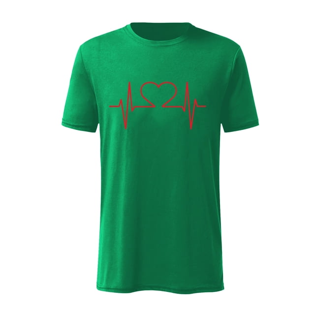 Camiseta con estampado de cardiograma de amor de color sólido de manga corta informal para el día de San Valentín Pompotops oipoqjl3879