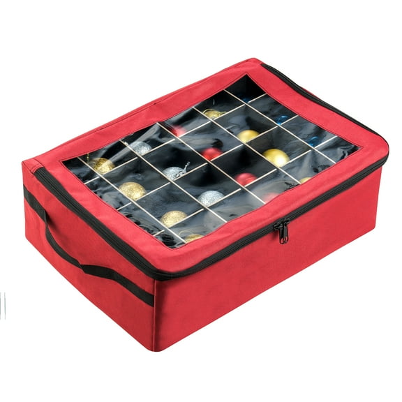 Tiny Tim Totes Ornament Storage Box with 48 Compartments and Dividers, Red