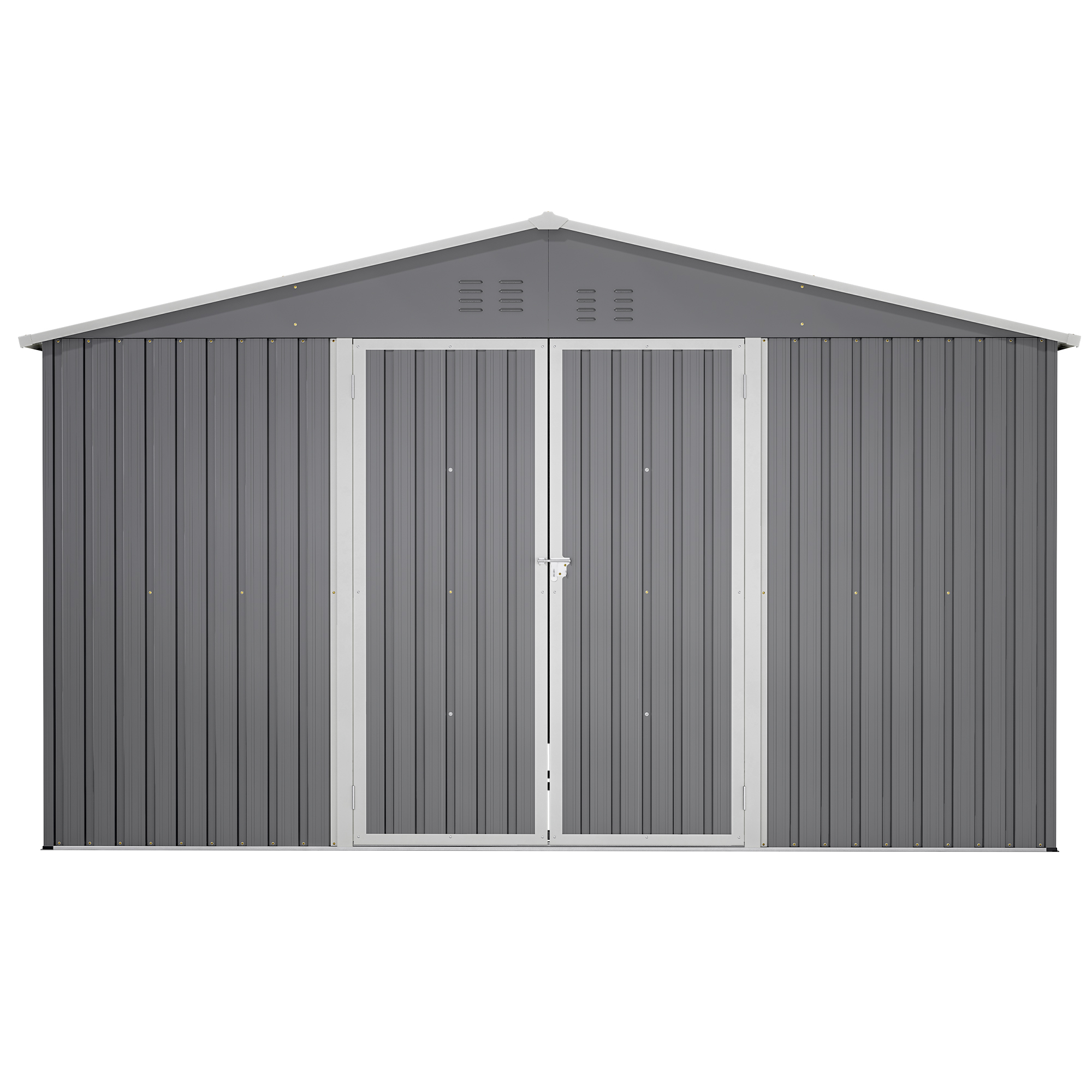 LZBEITEM 11 x 13 ft. Outdoor Storage Shed，Galvanized Steel Garden Shed，Metal ShedsGarden Tool Shed with Double Lockable Doors for Backyard Patio Lawn,Gray - image 4 of 13