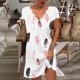 thumbnail image 2 of Falda de vestido de manga corta elástica suelta estampada con cuello en V informal de moda para mujer Pompotops  qwe13176, 2 of 9