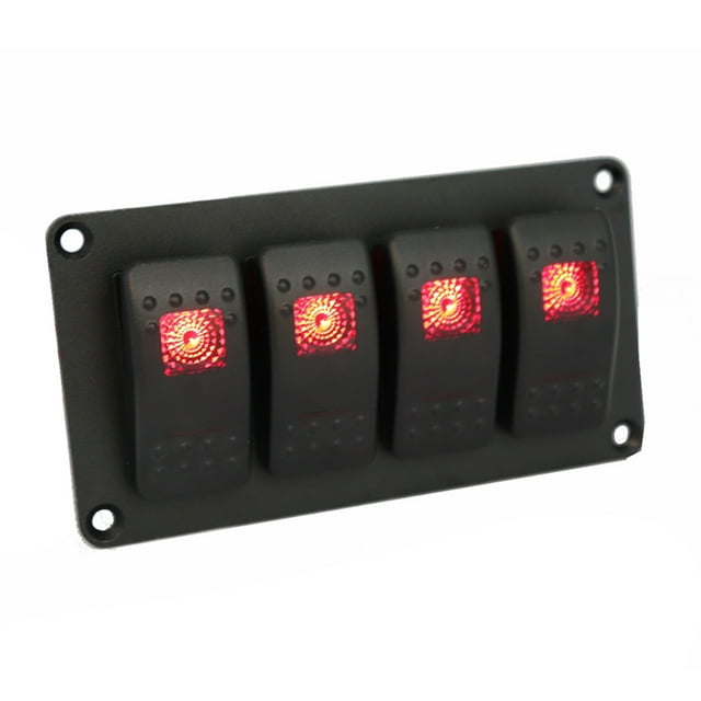 4 Gang 5 Pin Rocker Switch Panel, Waterproof On-Off Backlit Toggle Switches for Car Vehicle Trailer Truck SUV Marine Boat ,Ship, , On-Off Panel with LED