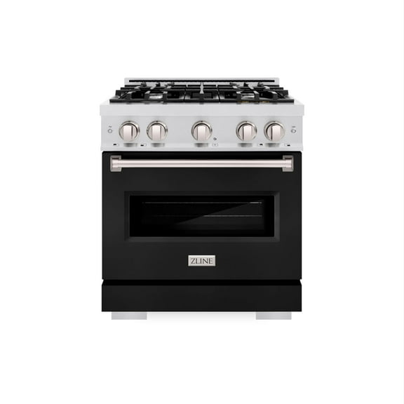 ZLINE 30 in. 4.2 cu. ft. Classic Dual Fuel Range with 4 Burner Gas Cooktop and Electric Convection Oven in DuraSnow Stainless Steel with Black Matte Door (CDRS-BLM-30)