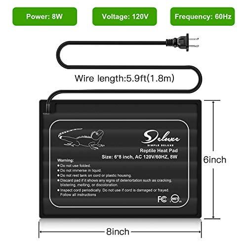 Buy Simple Deluxe 6 X 8 Inch 8W Reptile Heat Mat Under Tank Heater