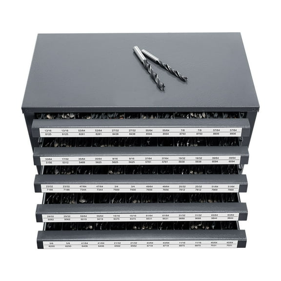 KFFKFF Drill Bit Storage Cabinet, Stackable Five-Drawer Organizer for Drill Bits, Sized 33/64" to 63/64", Steel Construction with Labeling, Efficient Drill Bit Organization Solution