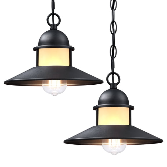 Outdoor Pendant Lights for Porch,2 Pack Farmhouse Exterior Hanging Lights Fixture with Adjustable Chain,Black Outside Lights for House Front Door Ceiling Porch Patio Entryway Foyer