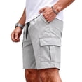 thumbnail image 4 of Nestiefly Mens Cargo Cotton Twill Cargo Shorts Drawstring Stretch Elastic Waist Casual Work Short with Pockets Light Gray L, 4 of 8