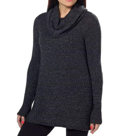 DKNY Jeans Womens Cowl Neck Tunic Pullover Sweater - Black Heather (XL)