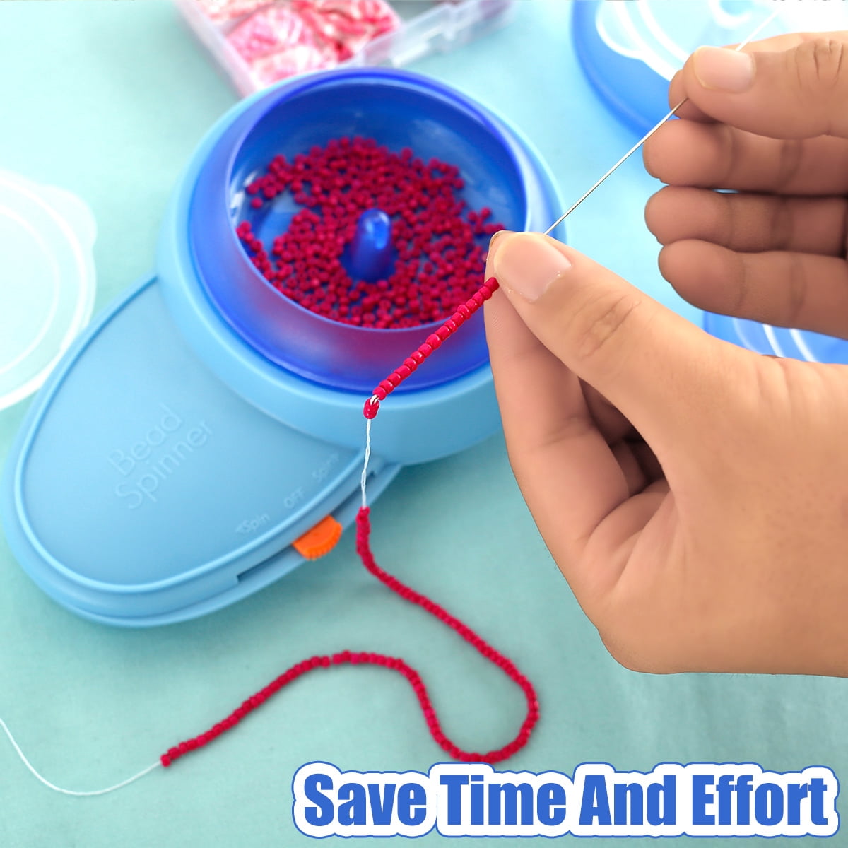 Electric Bead Spinner Battery Operated Beading Bowl Spinner Kit Adjustable Direction Spin Bead Loader with Curved Beading Needles String 3 Bowls Automatic Bead Spinner for Bracelets Jewelry