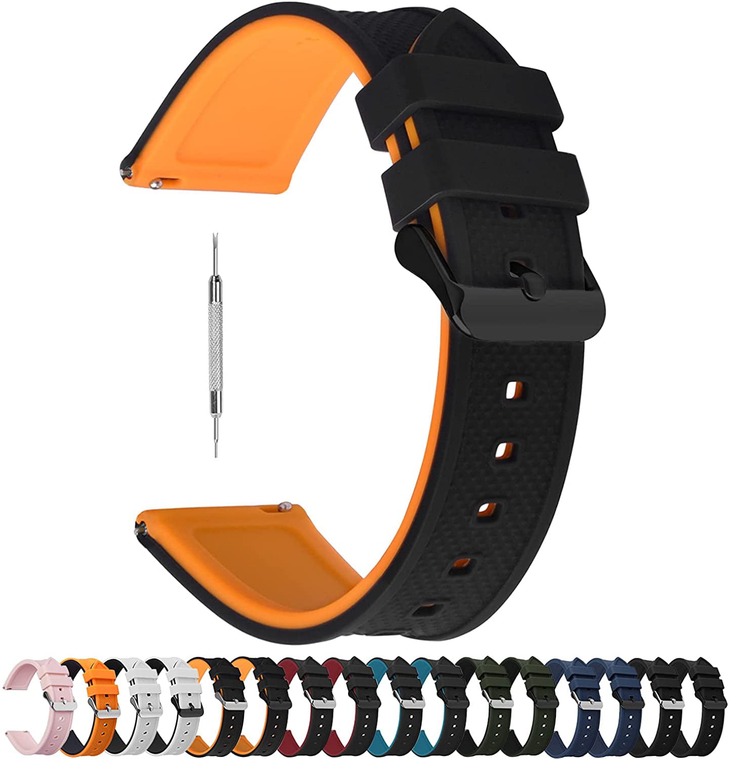 Quick Release Watch Band 24mm,Silicone Rubber Watch Band Bracelet for Michael  Kors Grayson;Michael Kors Sofie, Black Top/Pumpkin Orange Bottom+Black  Buckle 