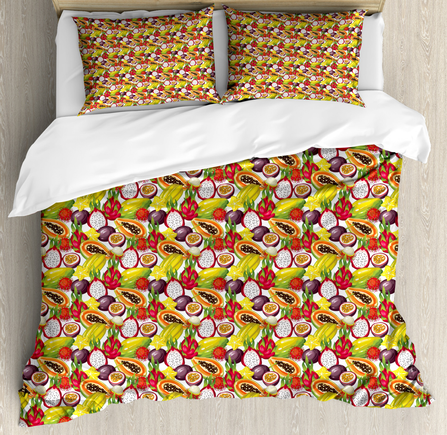 Fruit Duvet Cover Set Queen Size, Exotic Composition Tropical East