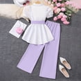thumbnail image 2 of UngA Girls Short Sleeve Dress Shirt Causal Collar Tunic Blouse and Wide-Legged Pants 8-9 Years,Purple, 2 of 7