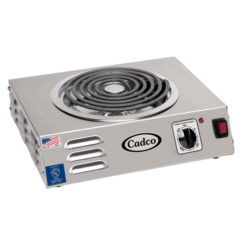 Cadco CSR-3T 14" Electric Portable Countertop Hi-Power Hot Plate with One Tubular Burner, Stainless Steel, 220 Volts
