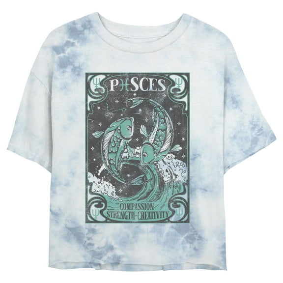 Junior's Lost Gods Vintage Pisces Card Crop Graphic Tee White/Blue Small