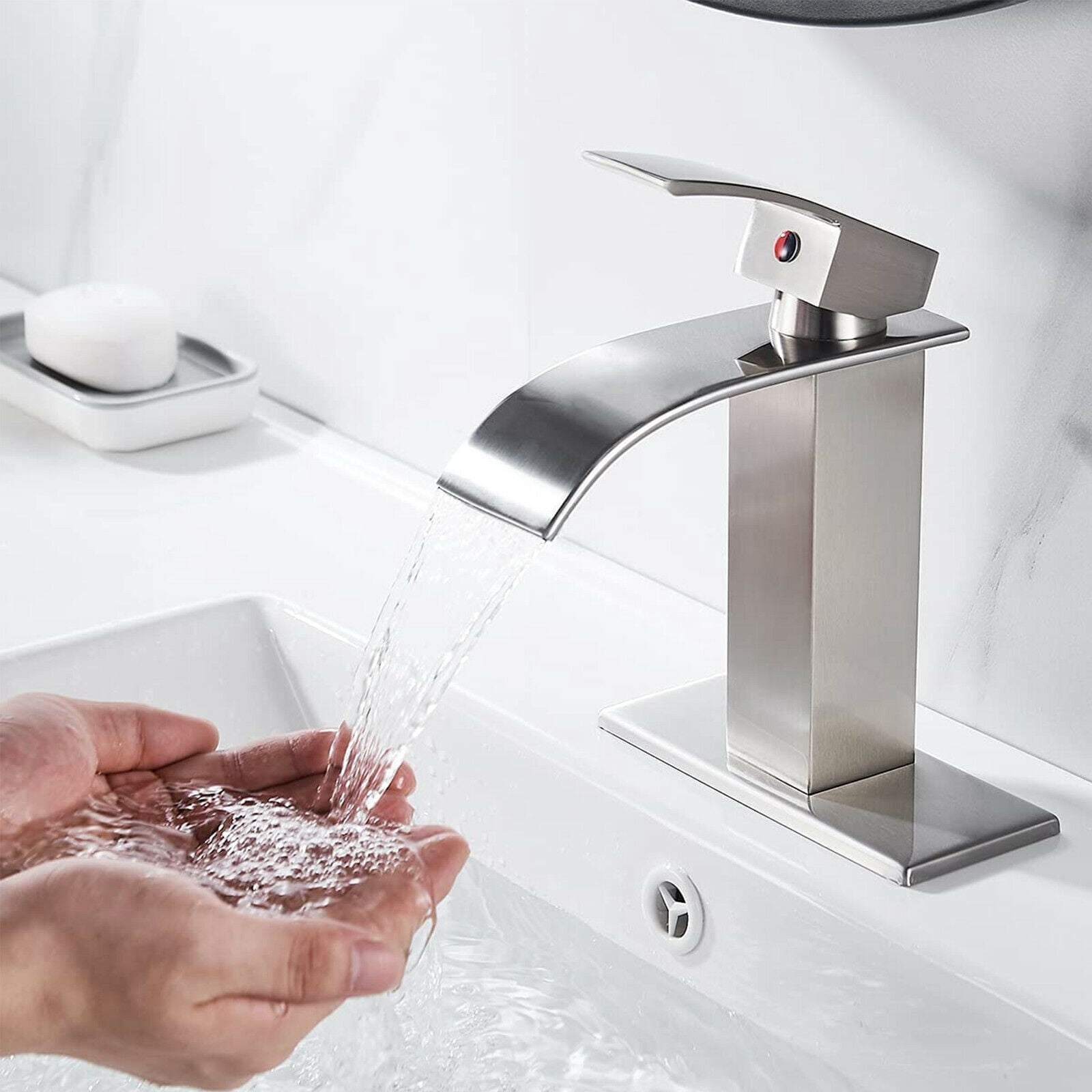 Bathroom Sink Faucet 1 Hole Single Handle Waterfall Lavatory Vanity Mixer Taps
