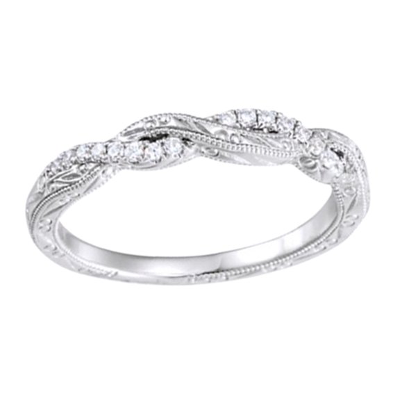 Round Cut White Natural Diamond Twisted Anniversary Band Ring In 14K Solid White Gold (0.12 Ct), Size-4