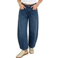 thumbnail image 2 of Tawop Women High Waist Barrel Jeans, Big Patch Front Pockets Loose Cropped Wide Leg Denim Pants, Vintage Washed Casual Streetwear Jeans, 2 of 5
