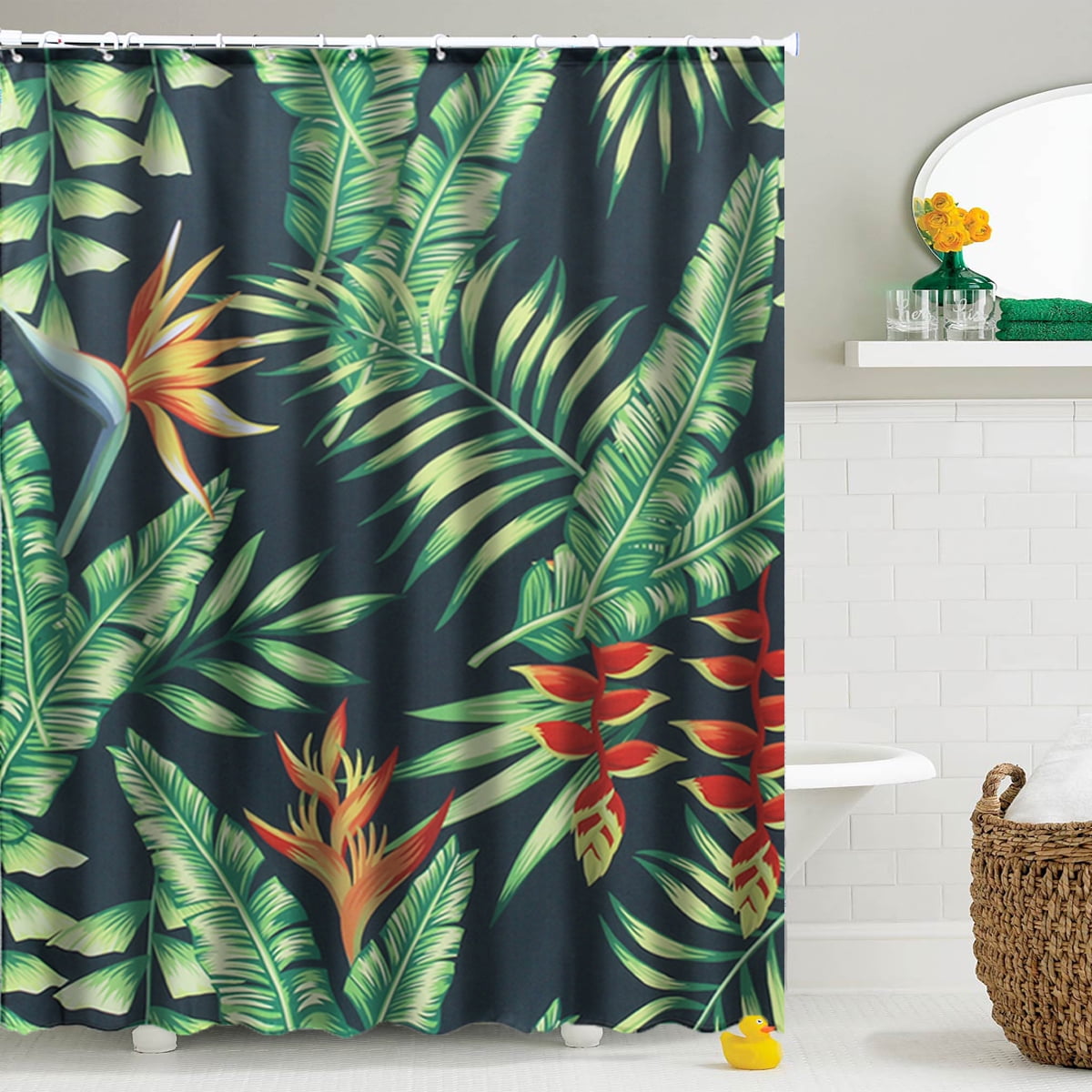 Tropical jungle Shower Curtain Bedroom Waterproof Fabric & 12hook 71*71inch new 