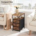 thumbnail image 5 of End Tables Set of 2, Narrow Side Table with Charging Station, Nightstand with 3 Non-Woven Fabric Drawers, Bedside Table for Small Spaces, for Living Room, Rustic Brown and Black, 5 of 9