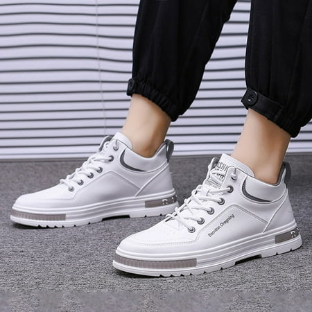 

Huilaibazo Men s Solid Casual Flat Artificial Leather Shoes Fashion Lace Up Casual Shoes