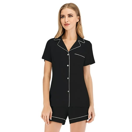 

KZKR Women s Notch Collar Short Sleeve Sleepwear Two Piece Pajama Set