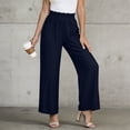 thumbnail image 5 of Women Cotton Linen Pants Smocked High Waisted Lightweight Comfy Wide Leg Dressy Casual Trousers with Pockets (S, Navy), 5 of 8