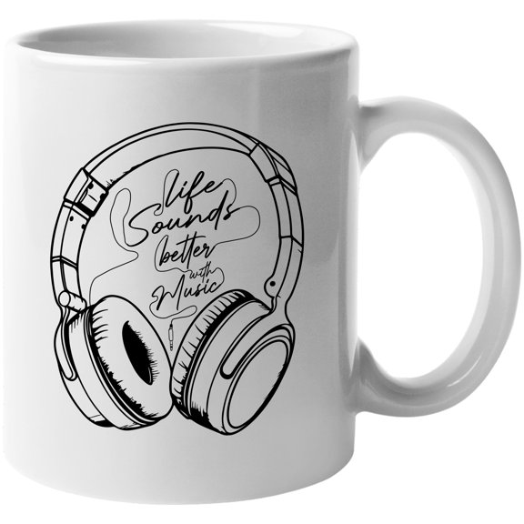 Life Sounds Better with Music feat. Headphones, DJ, Singer-Songwriter or Musician, White 11oz Ceramic Mug