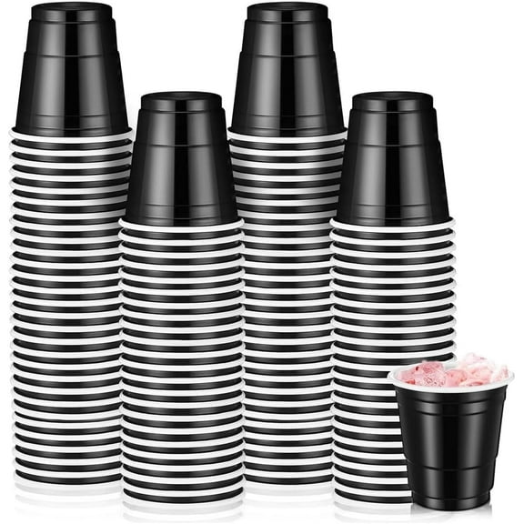 100pcs Black Solo Cups, 2oz Black Cups for Parties & Celebrations, Black Cups for Graduation, BBQs, Picnics, Wedding, Halloween & Christmas, 1 oz Shot Glasses