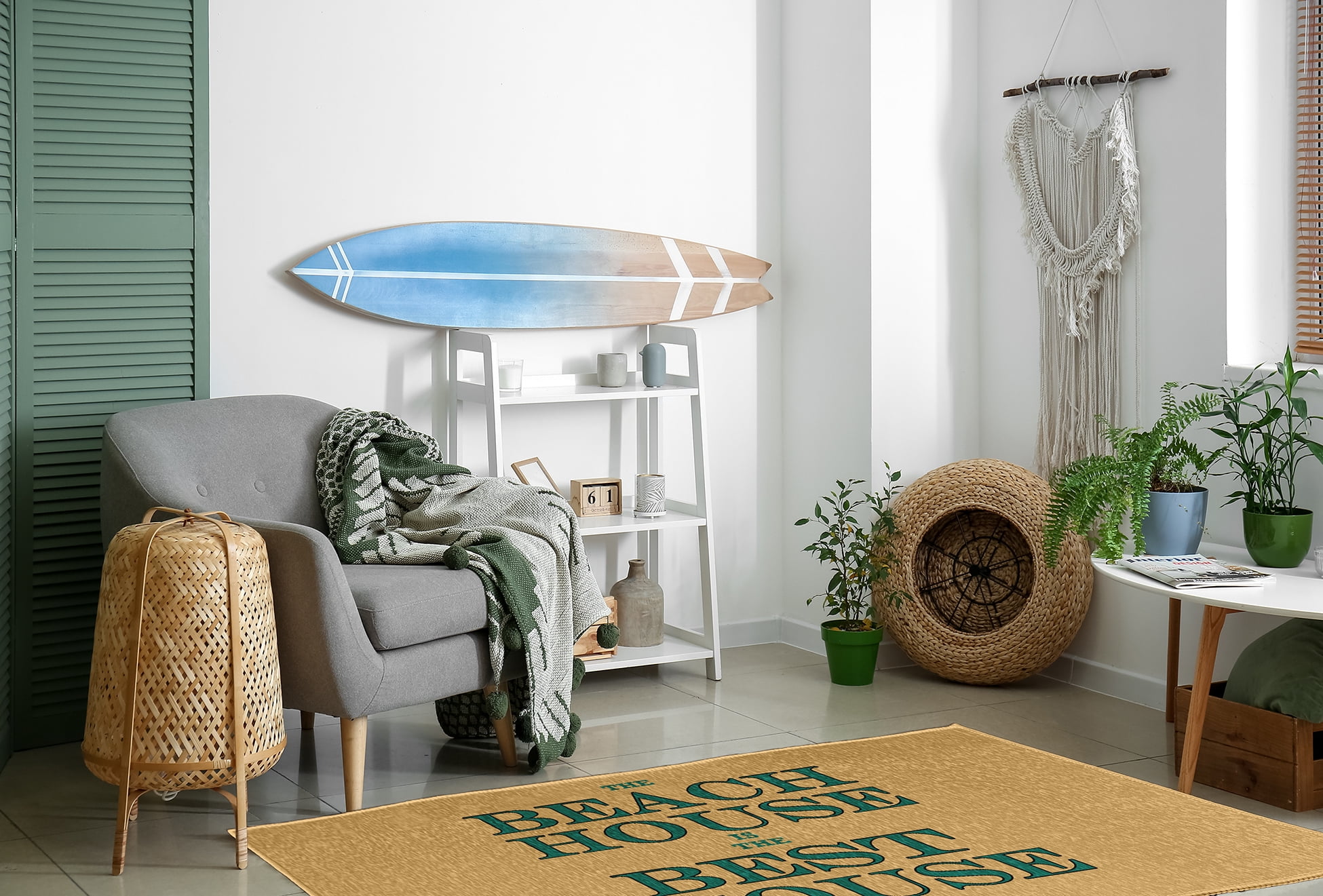 4' x 6' Simply Daisy Beach House Best House Beach Style Chenille Area Rug, Kelly Green