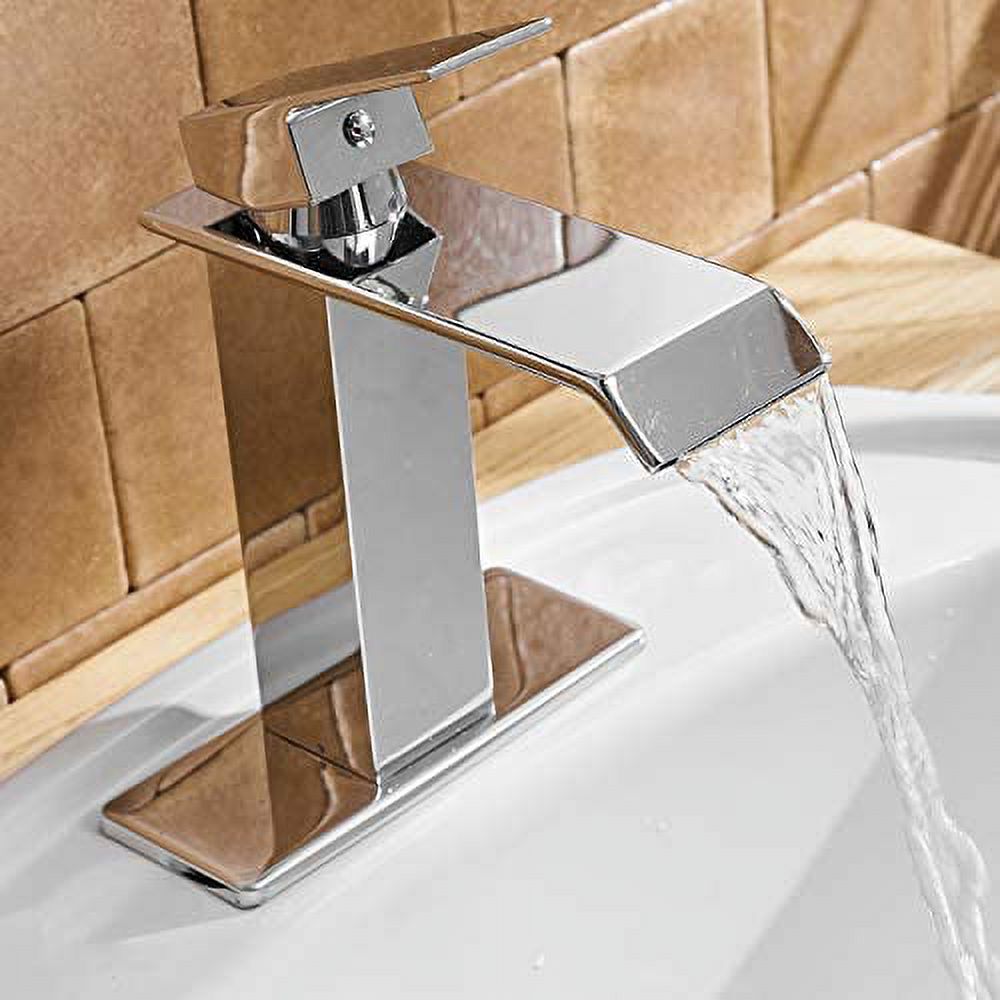 BWE Waterfall 1 Hole Single-Handle Low-Arc Bathroom Faucet in Polished Chrome
