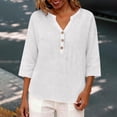 thumbnail image 6 of Dresfit Women's Gauze Shirts Button Down V Neck Linen Tops 2026 Summer 3/4 Sleeve Casual Blouses Plain Lightweight Loose Dressy T Shirts S, 6 of 6