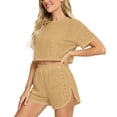 thumbnail image 7 of Endives Womens Pajama Sets Hollow Out Breathable Short Sleeve Tshirt and Shorts Split Home Set Two Piece Pajamas Matching Sets Women Clothing, 7 of 7