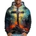 thumbnail image 2 of Men's Loose Fit Hoodie with Cross Print, Casual Long Sleeve Pullover Sweatshirt, Soft Fleece Streetwear for Fall Winter, Christmas Holiday, Daily Comfort,Gray,5XL, 2 of 5