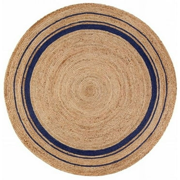 4 ft. Round Kerala Midnite Jute Hand Braided Rug - Tan, Gold & Blue