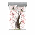 thumbnail image 2 of Ambesonne Tree Fitted Sheet & Pillow Sham Set, Blooming Sakura and Mountain, Twin, Pink Black Green, 2 of 3