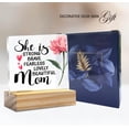 thumbnail image 4 of Mom Gift She is Strong Lovely Beautiful Mom Clear Desk Decorative Sign Keepsake Present Mom Acrylic Sign With Wooden Stand Desk Decor for Home Office 4x4 Inch, 4 of 7