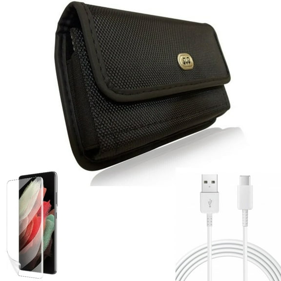 10ft USB-C Cable & Matte Screen Protector & Case Belt Clip for Samsung Galaxy S22 Plus (S22 ) - Combo Type-C Charger Cord Power & TPU Film Anti-Glare & Rugged Holster