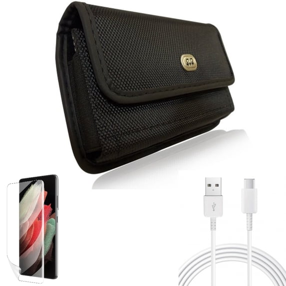 10ft USB-C Cable & Matte Screen Protector & Case Belt Clip for Samsung Galaxy S22 Plus (S22+) - Combo Type-C Charger Cord Power & TPU Film Anti-Glare & Rugged Holster