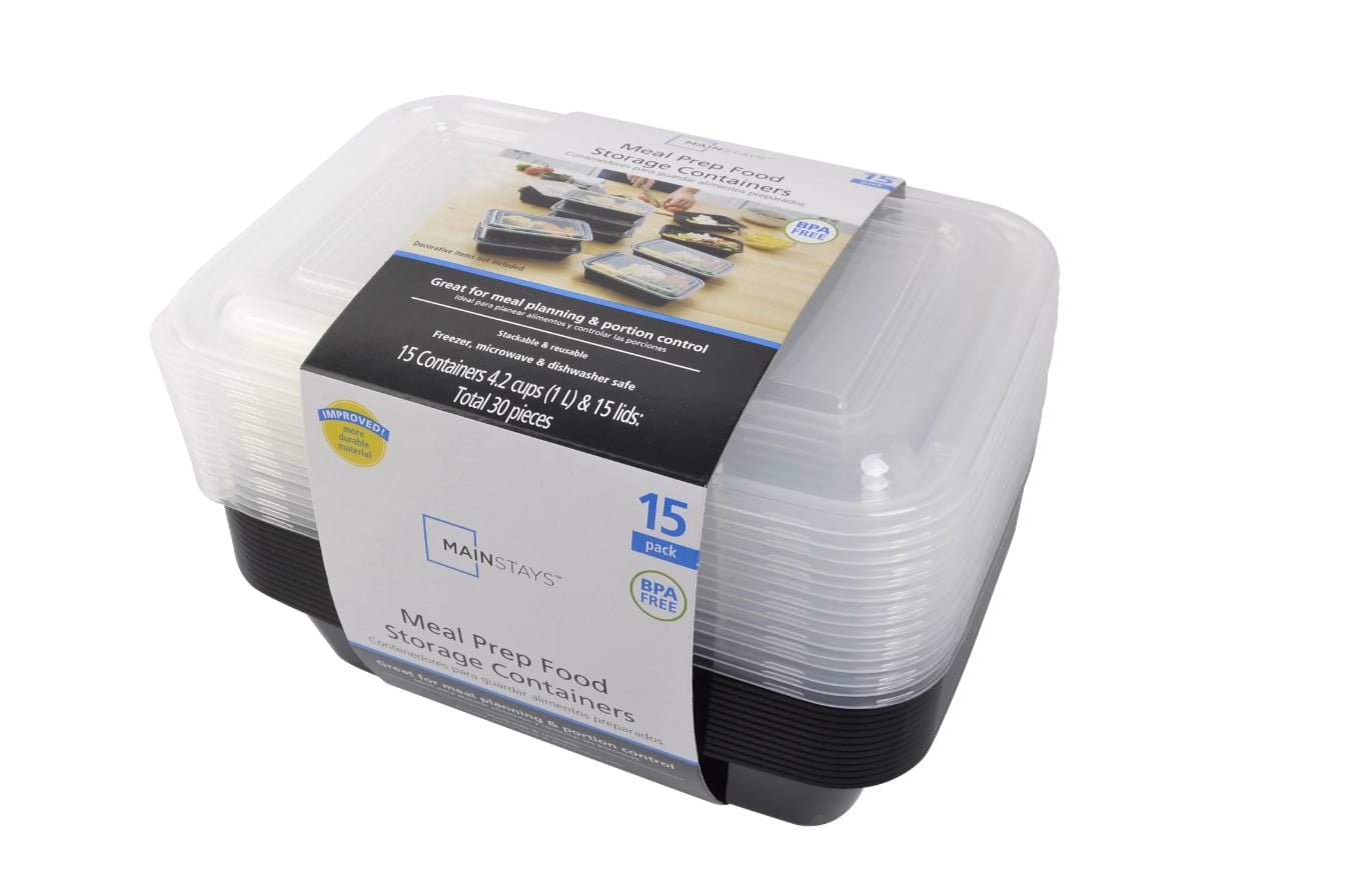 (4 pack) Mainstays 15-Pack Meal Prep Containers with Lids, BPA-Free, Leak-Resistant, Microwave and Dishwasher Safe, Stackable, Reusable Food Storage Set, A Practical Choice for Easy Storage and Meal Prep